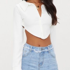 BELLA HADID Front Open Back Long Sleeve Crop Shirt